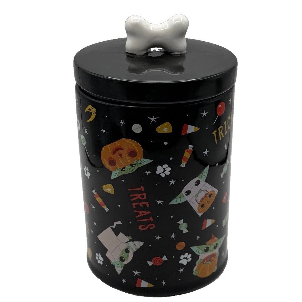Star Wars Halloween Grogu Dog Treat Cookie Jar Canister Candy Great Condition!